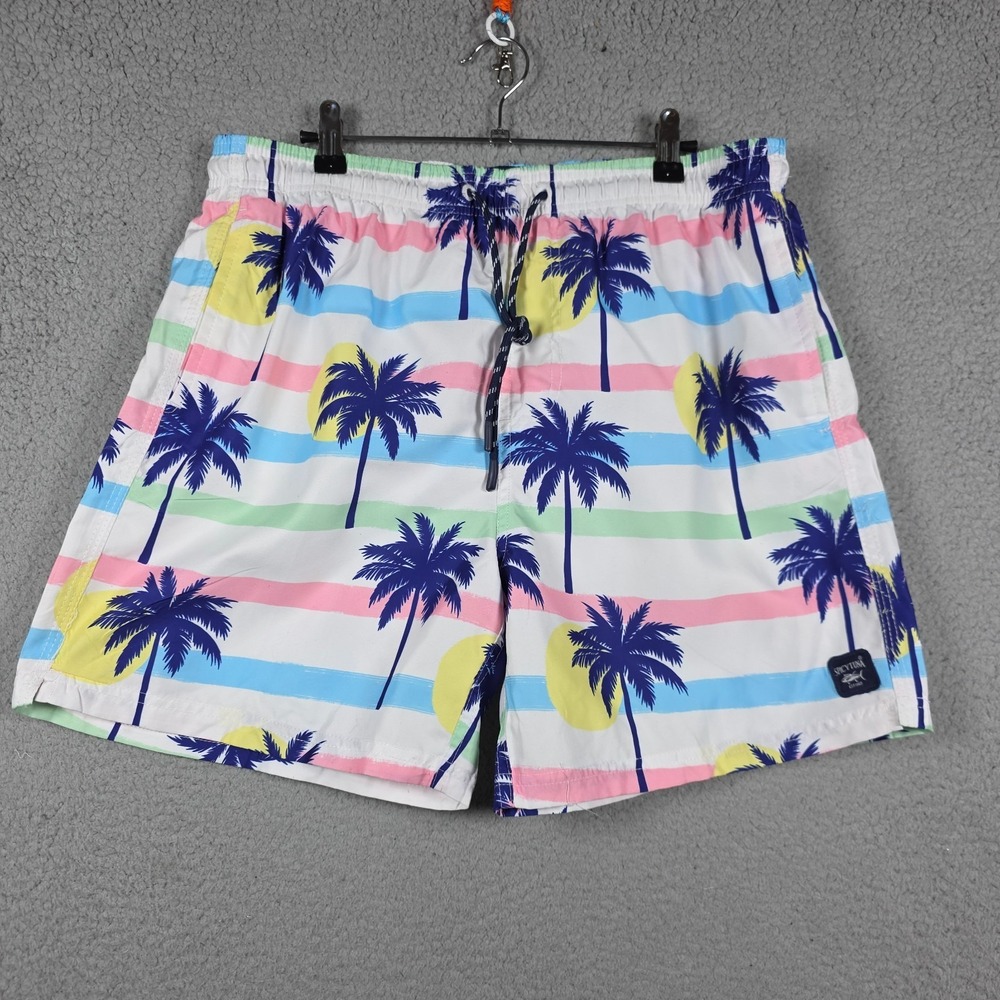 Spicy Tuna Swim Shorts Mens Size XL White Mesh Lined Tropical Palm Tree Board